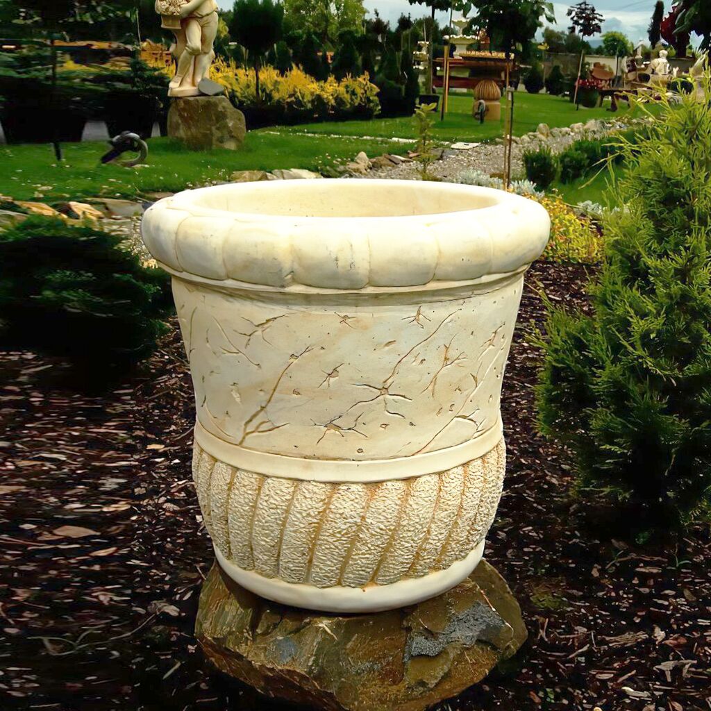  Runder Outdoor Blumenkübel Aus Steinguss - Schlichtes Design - Diona