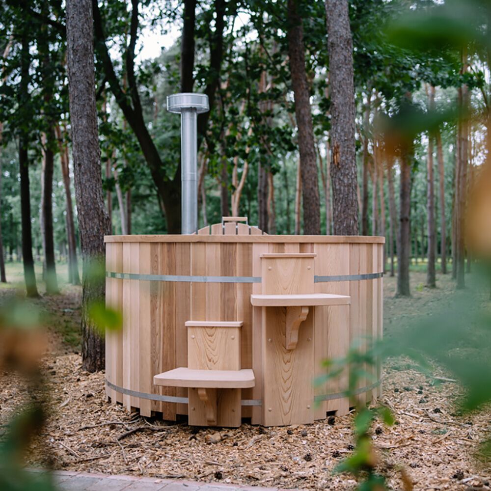 Runder Outdoor Saunabottich Aus Abachi Holz Inklusive Holzofen - Oseye