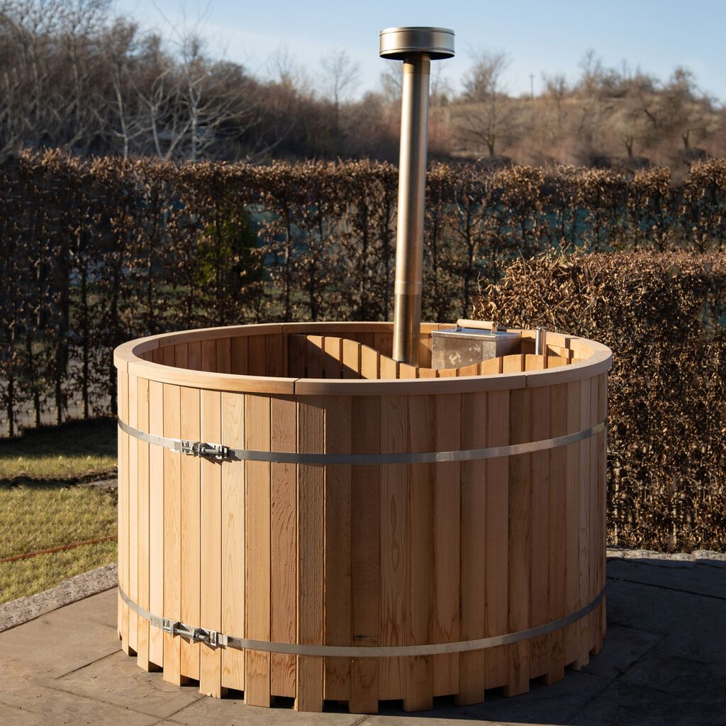  Runder Outdoor Saunabottich Aus Abachi Holz Inklusive Holzofen - Oseye