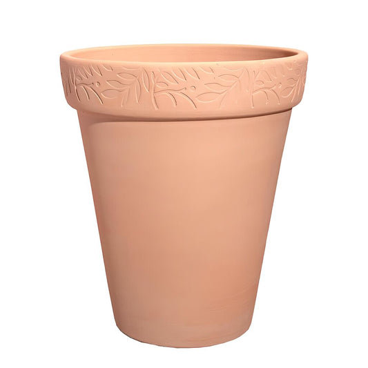  Runder Winterfester Blumenkübel Mit Floraler Verzierung - Terrakotta - Steinzeug - Olea Folium Terra Hell