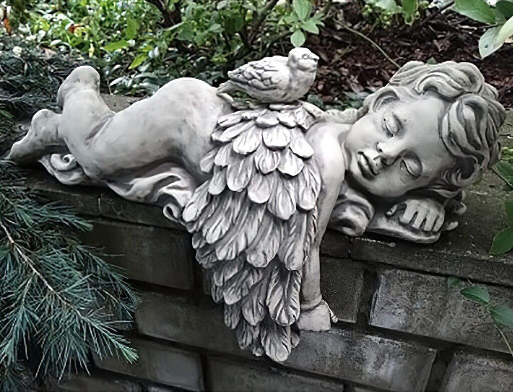  Schlafender Engel Aus Stein Als Gartendekoration - Angelus Columba