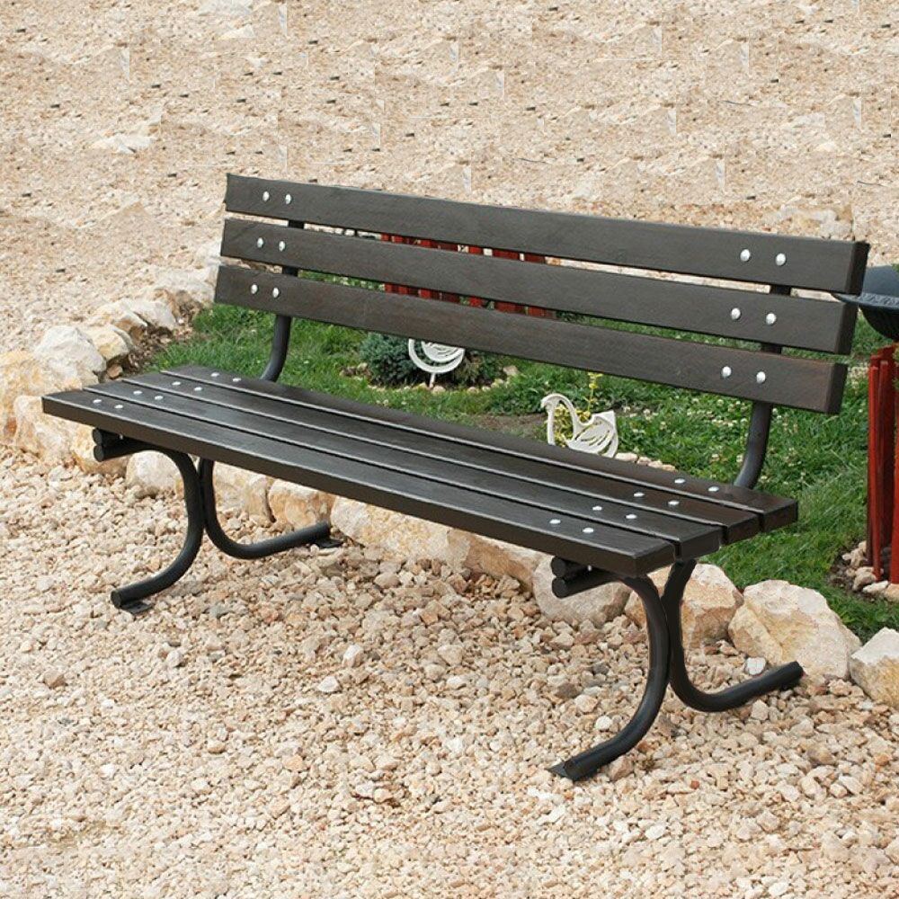  Schlichte Sitzbank Aus Metall Und Holz Ohne Armlehne Für Stadt Und Garten - Even