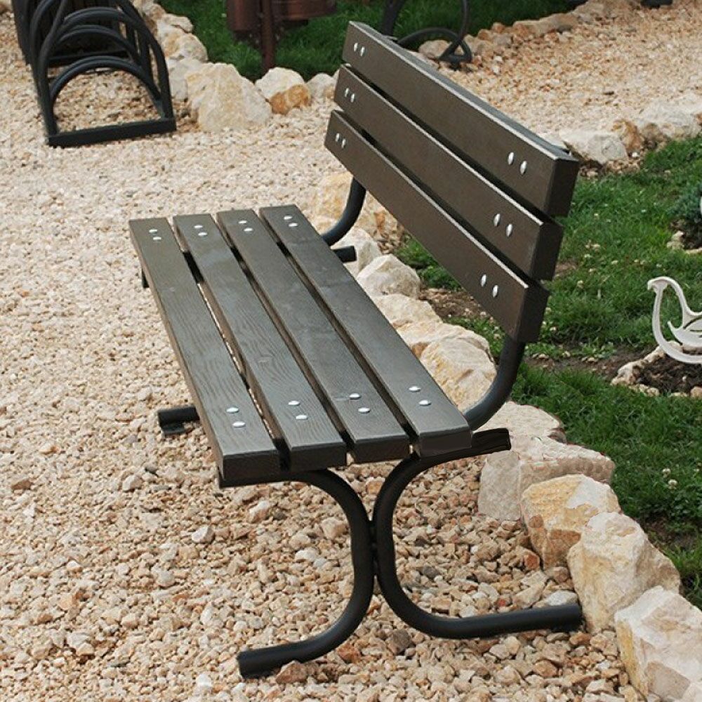  Schlichte Sitzbank Aus Metall Und Holz Ohne Armlehne Für Stadt Und Garten - Even