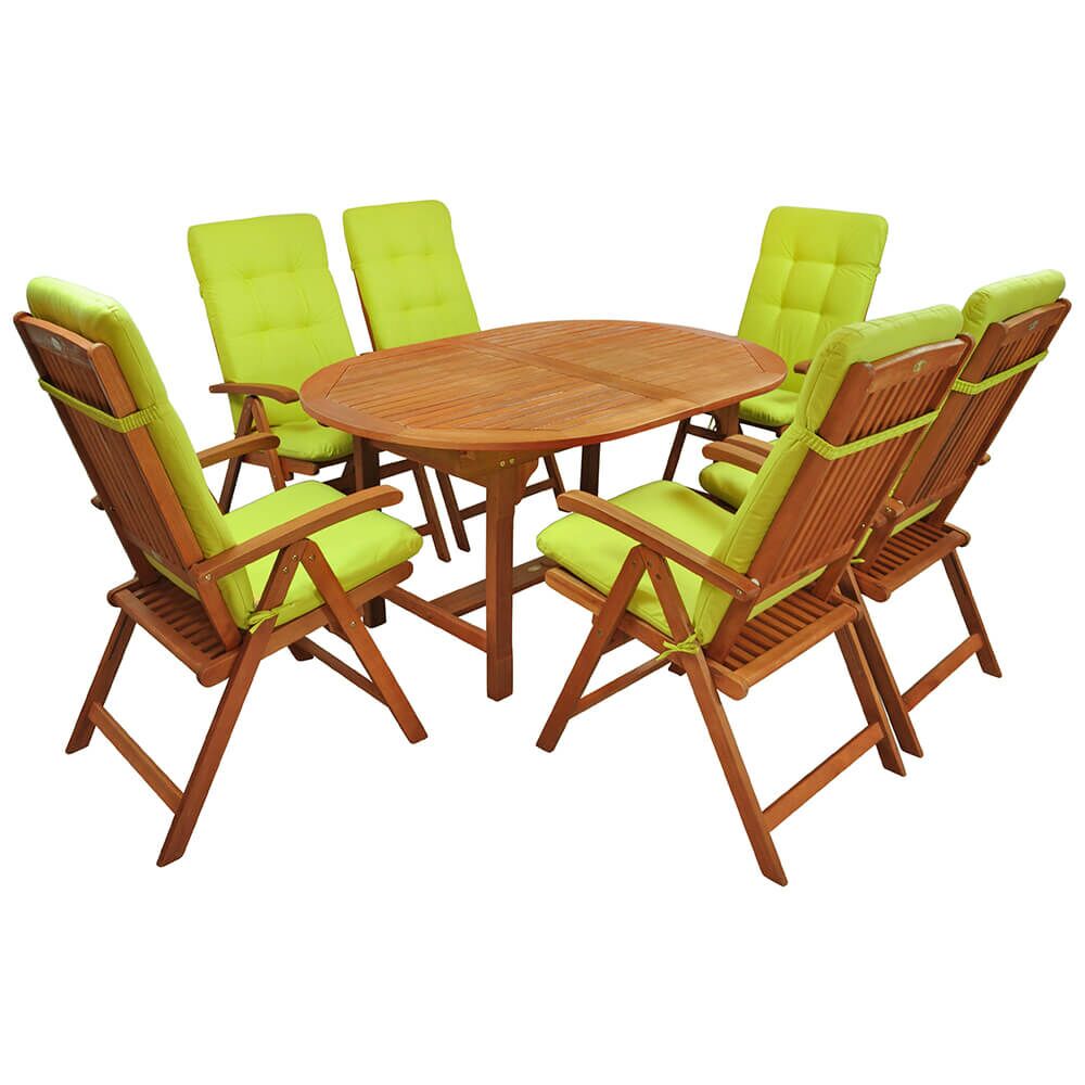  Schöne 6er Sitzgarnitur Aus Holz Mit Stuhlauflagen Und Ausziehtisch - Acerosae 6-Sitzer Auflagen
