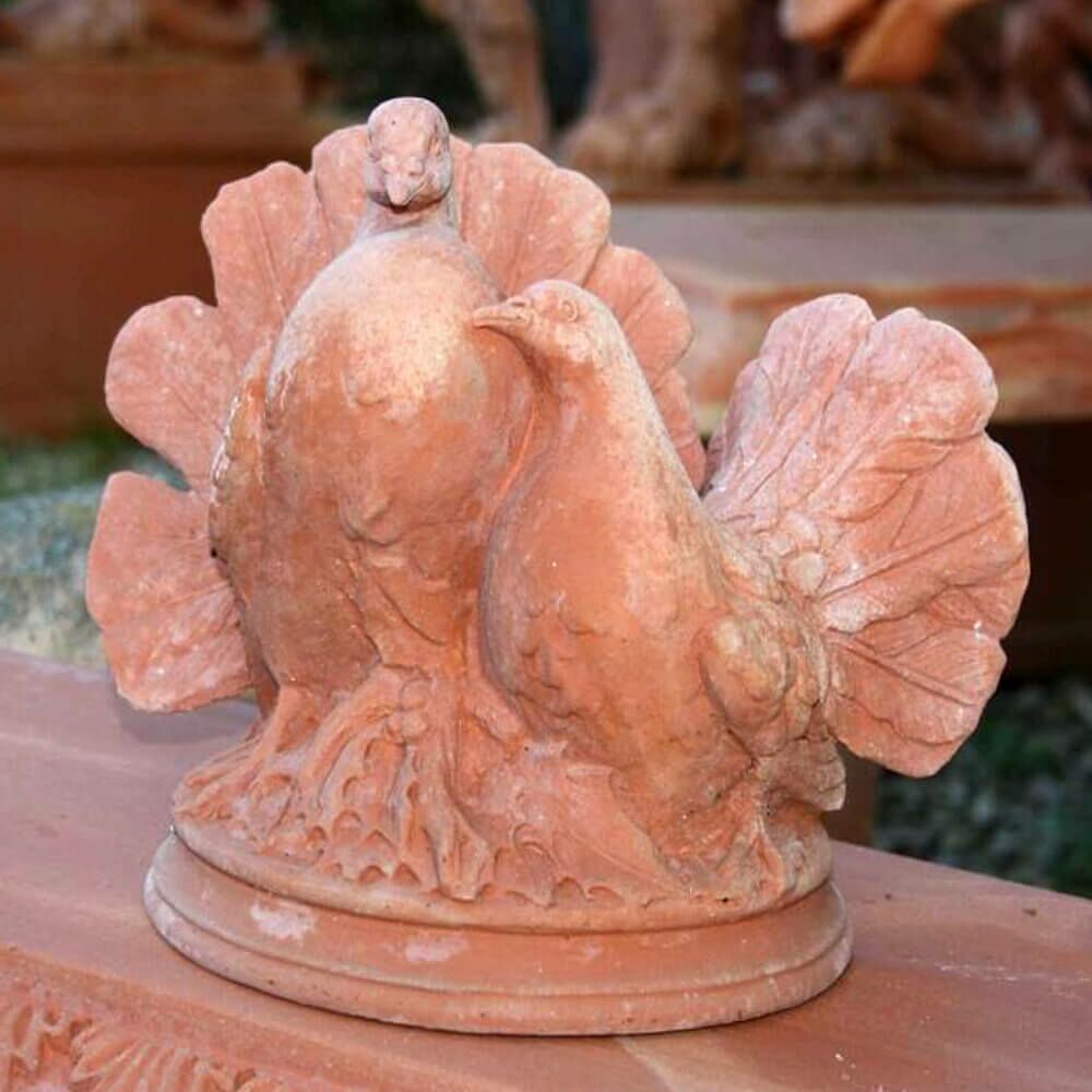  Schöne Terrakotta Skulptur Taubenpaar - Paio Sordi
