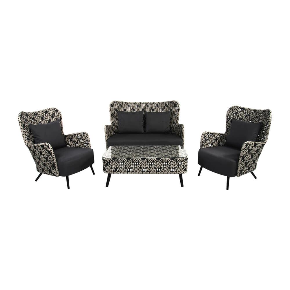  Schwarz-weiße Polyrattan Sitzgruppe Mit Tisch - Möbelset Fantur