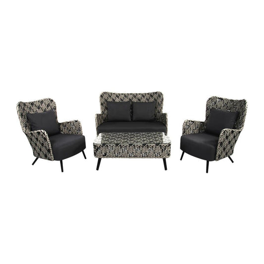  Schwarz-weiße Polyrattan Sitzgruppe Mit Tisch - Möbelset Fantur