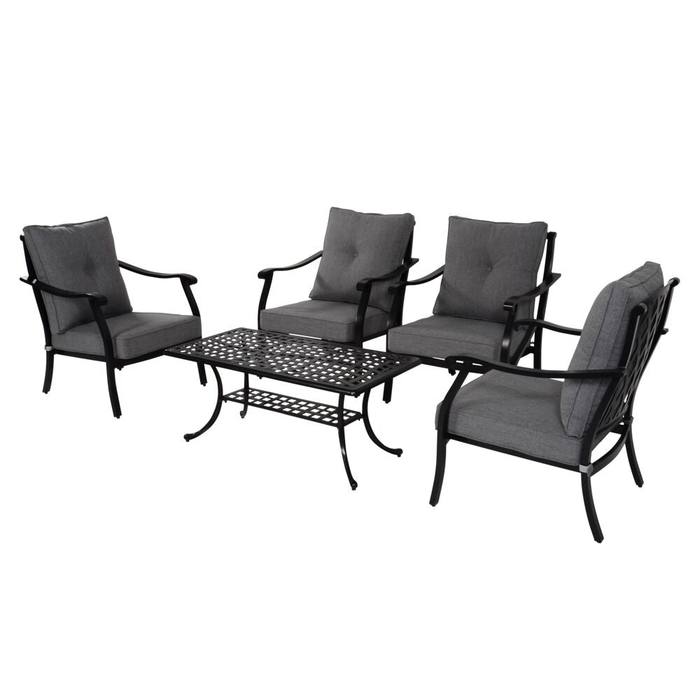  Schwarze 4-Sitzer Loungegruppe Aus Alu Mit Polster - Landhaus-Stil - Kings Garden