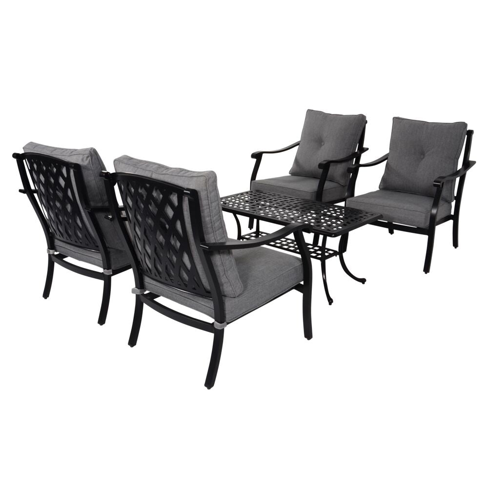  Schwarze 4-Sitzer Loungegruppe Aus Alu Mit Polster - Landhaus-Stil - Kings Garden