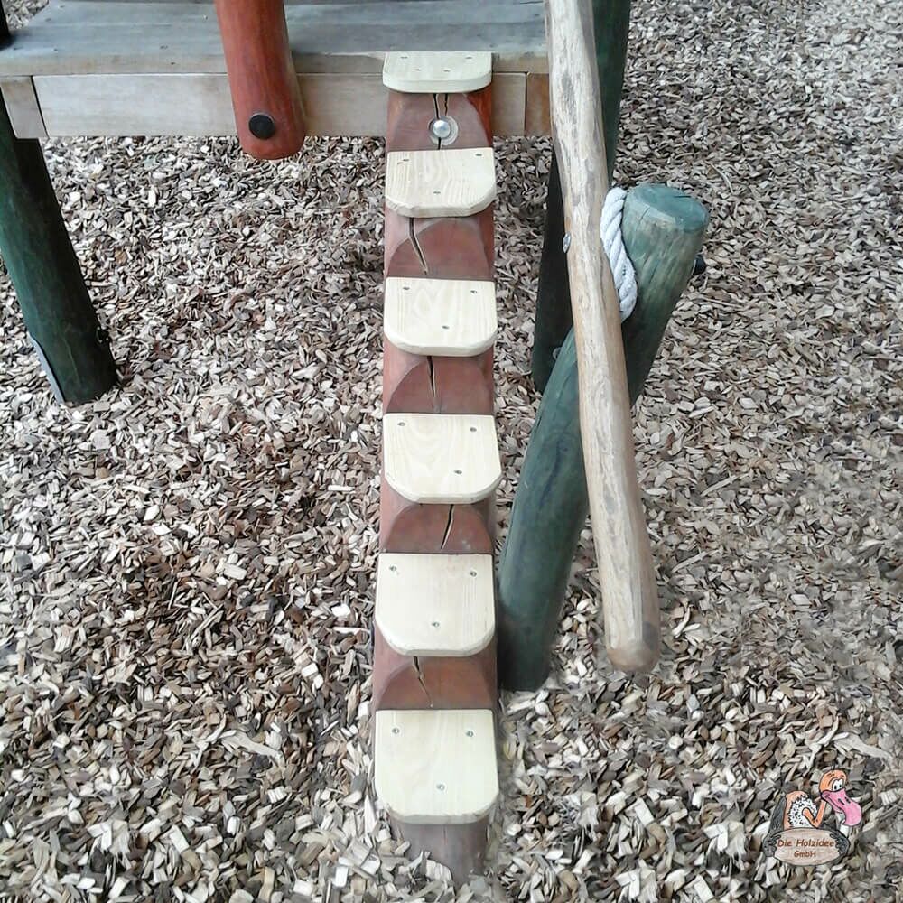  Sechseckiger Spielturm Aus Holz Mit Kletterparcours Und Spiralrutsche - Spielplatz Elfie