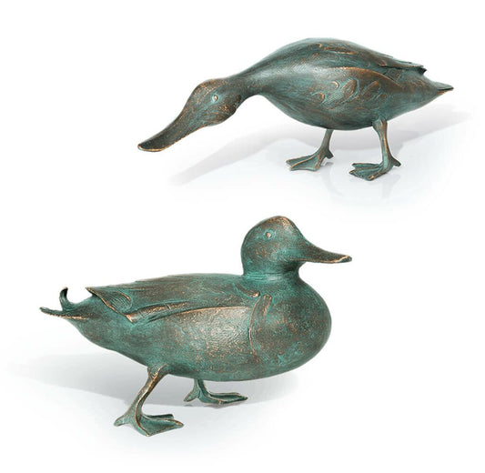  Set Aus 2 Bronze Entenfiguren Mit Grüner Patina - Enten Set
