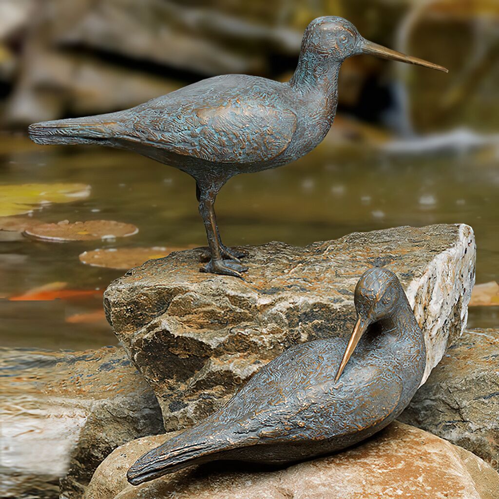  Set Aus 2 Bronze Wasservogel-Statuen - Wasserläufer Set