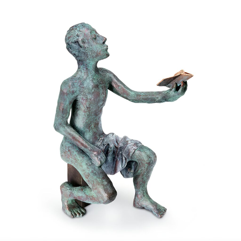  Sitzende Bronze Mannfigur Mit Papierflugzeug - Limitiert - Jasons Sohn