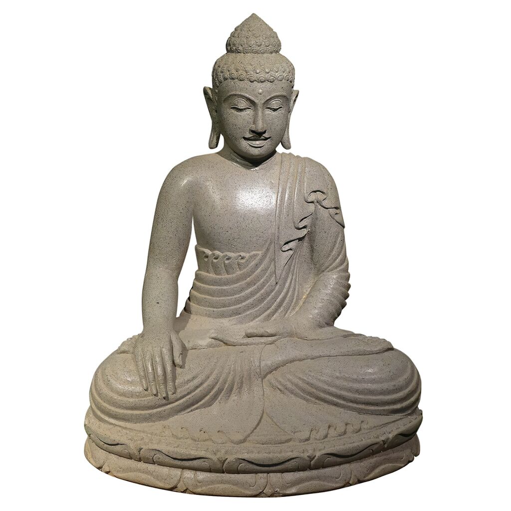  Sitzende Buddha Figur Aus Flussstein In Handarbeit Gefertigt - Erdberührung - Adinda