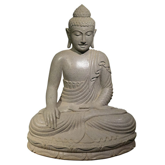  Sitzende Buddha Figur Aus Flussstein In Handarbeit Gefertigt - Erdberührung - Adinda