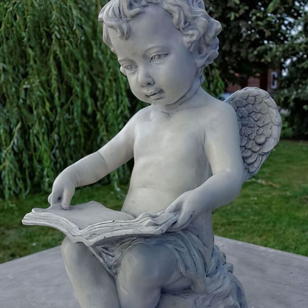  Sitzende Engel Garten Figur Aus Steinguss Mit Buch - Dennis
