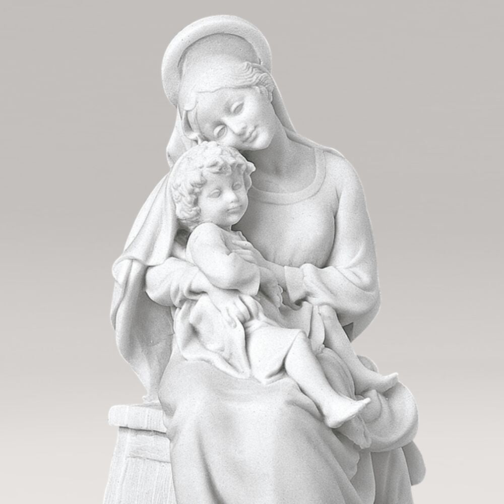  Sitzende Gartenstatue Madonna Mit Kind - Marmorguss - Maria Pia Mater