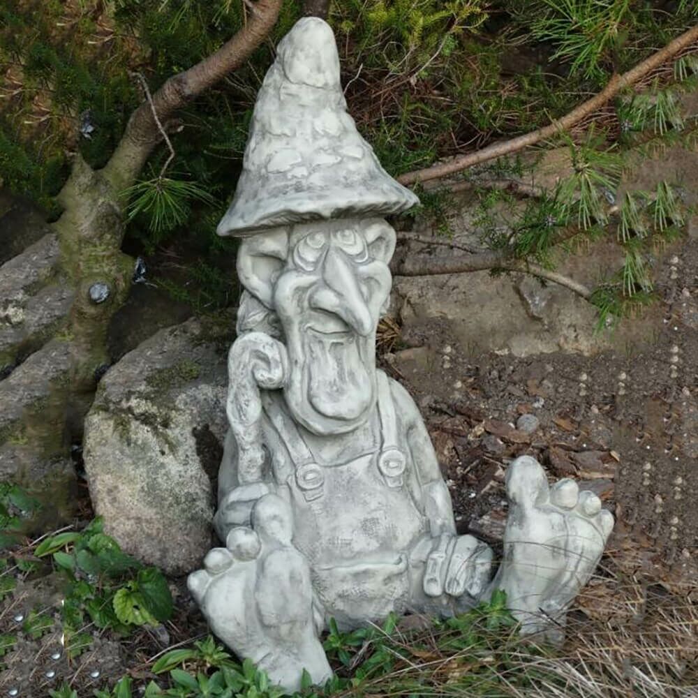  Sitzende Kobold Gartenplastik Mit Pilzkappe Aus Steinguss - Shay