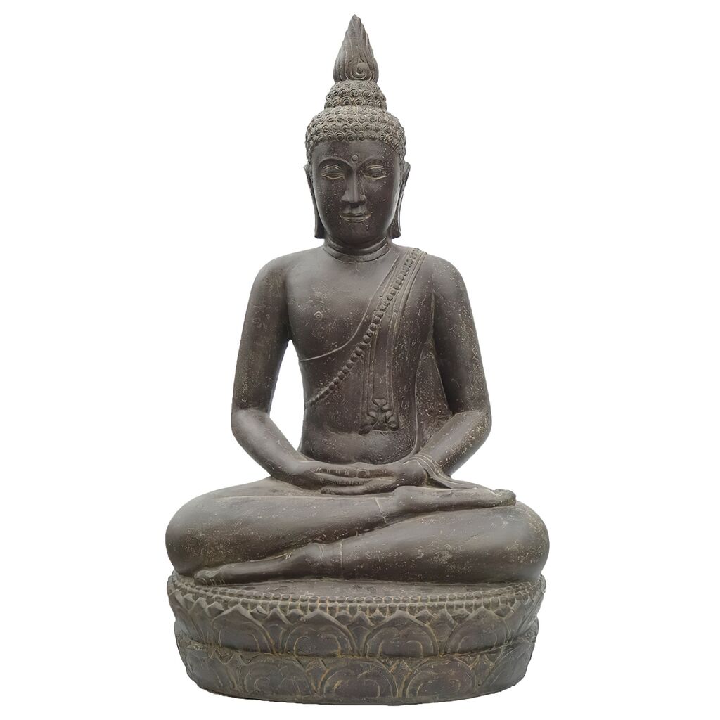  Sitzender Thai Buddha Aus Steinguss Mit Flammen Auf Dem Kopf - Nursanti
