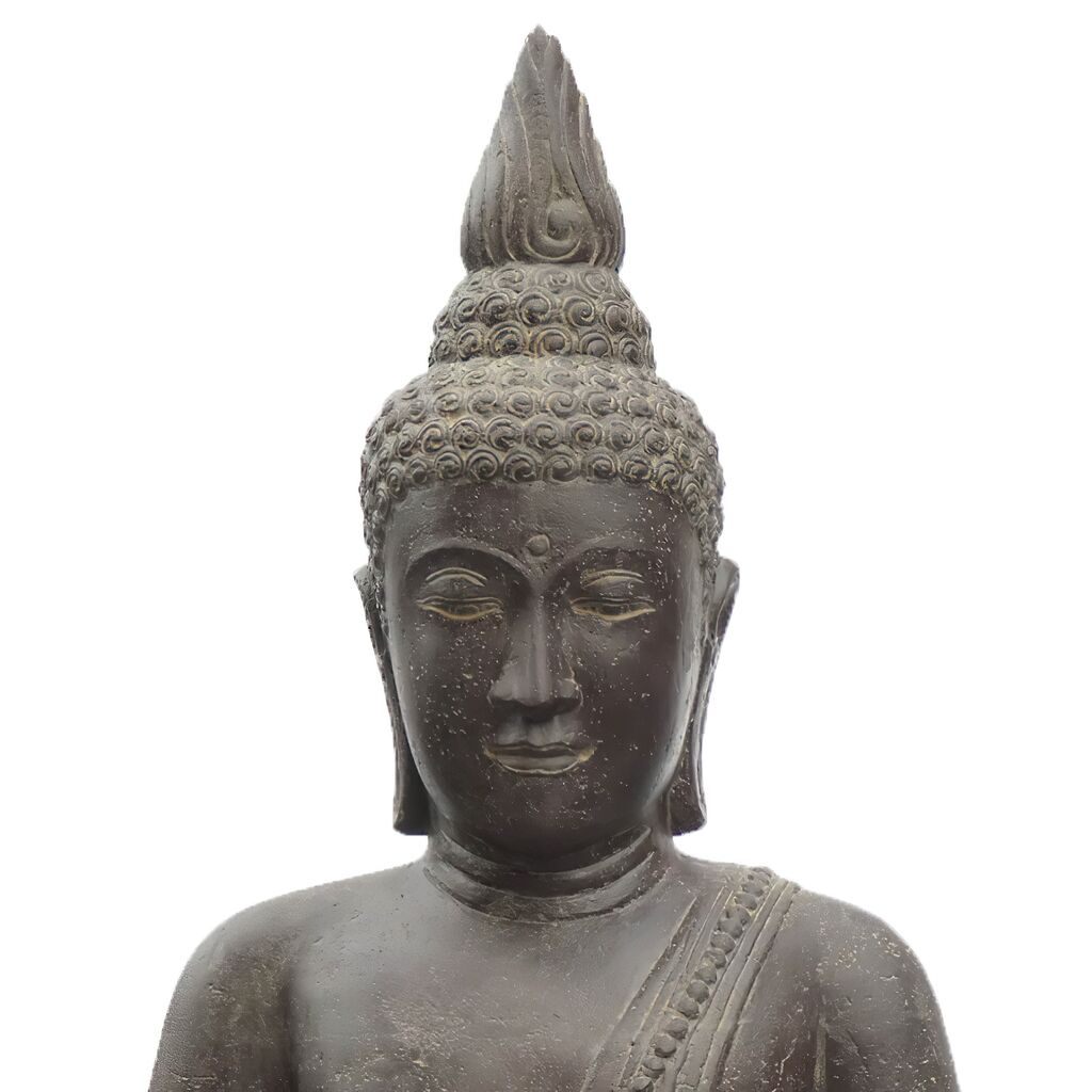  Sitzender Thai Buddha Aus Steinguss Mit Flammen Auf Dem Kopf - Nursanti