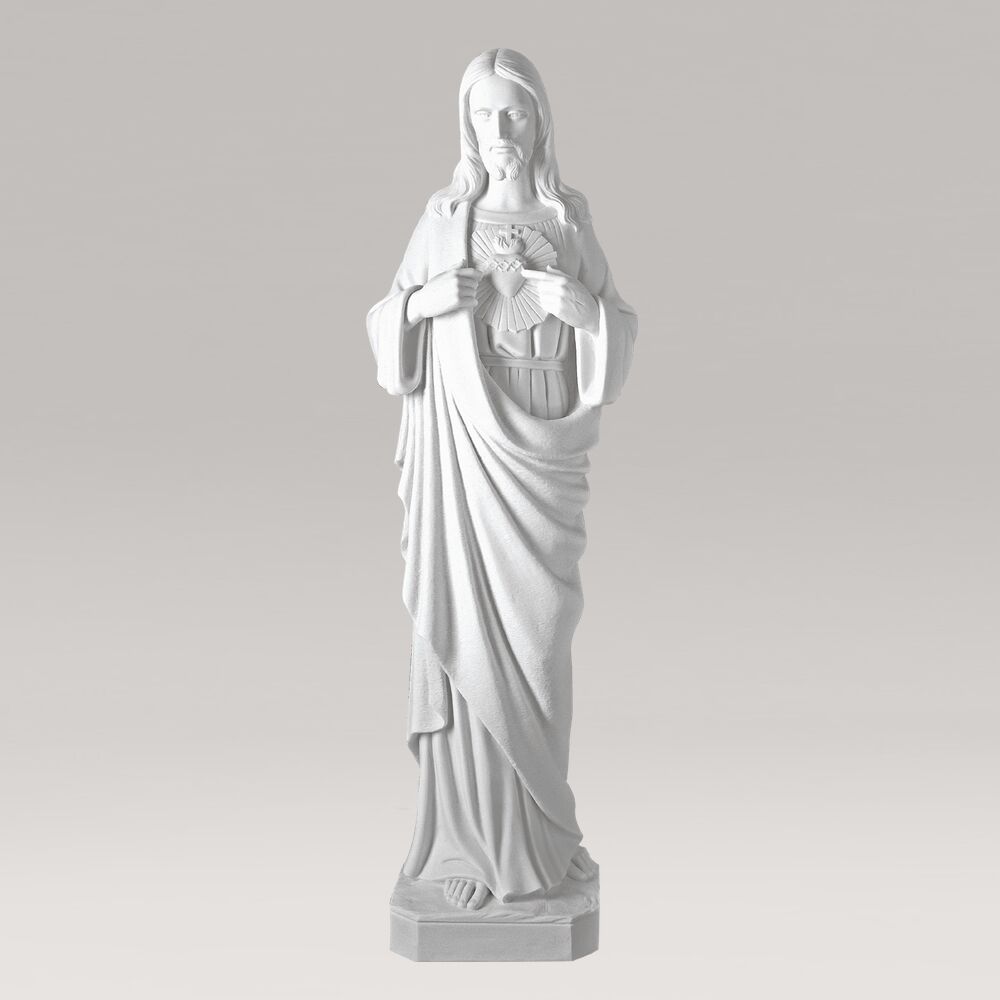  Sohn Gottes Gartenfigur Mit Herz Aus Marmorguss - Heiligstes Herz Jesu