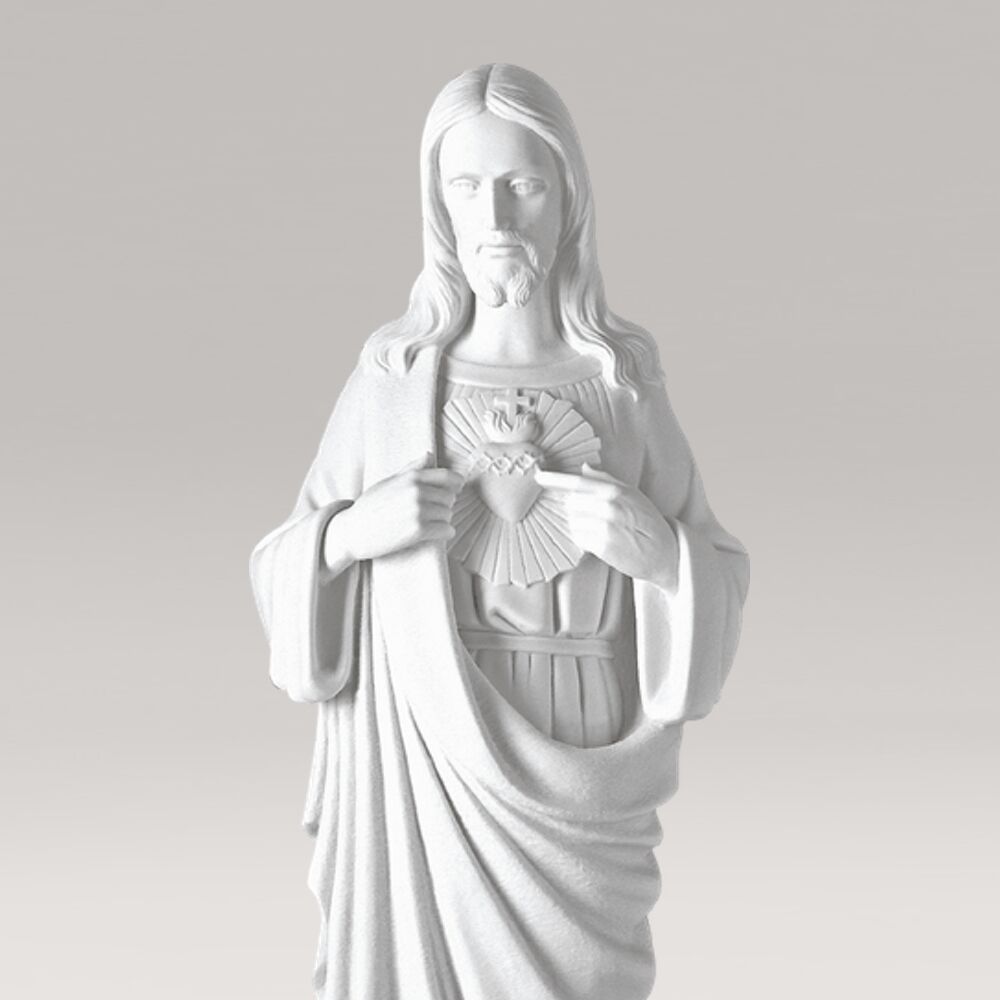  Sohn Gottes Gartenfigur Mit Herz Aus Marmorguss - Heiligstes Herz Jesu