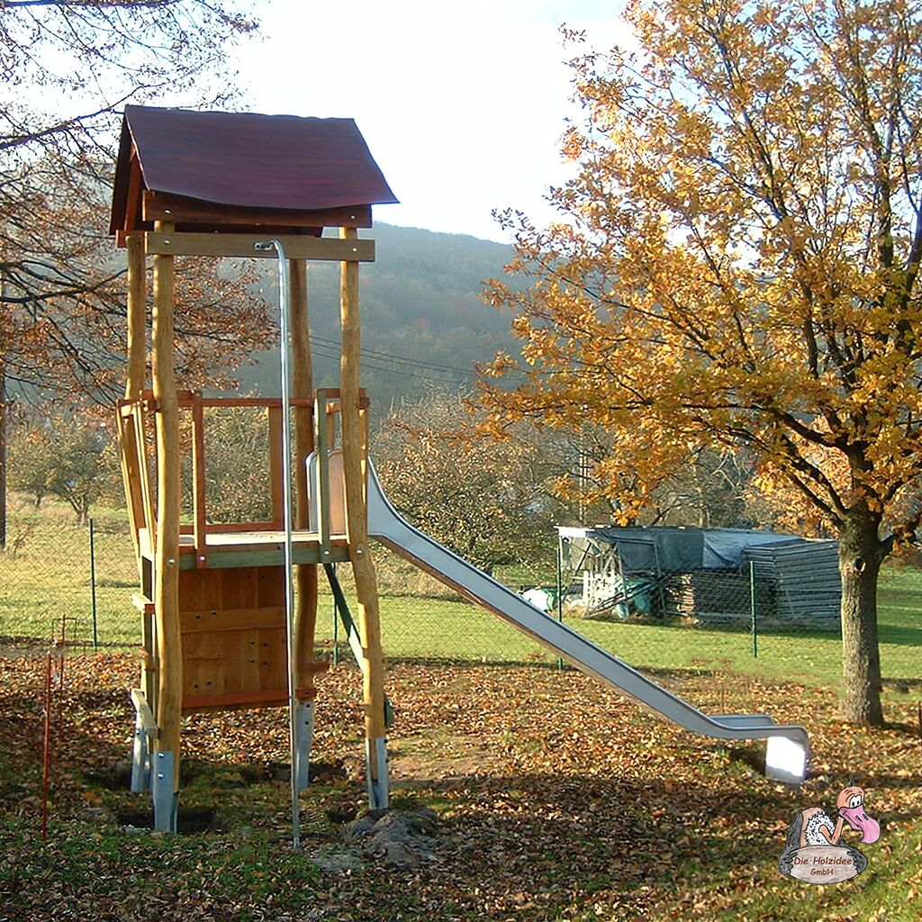  Spielturm Mit Feuerwehr-Stange Und Rutsche Für Den Kinderspielplatz - Spielturm OK