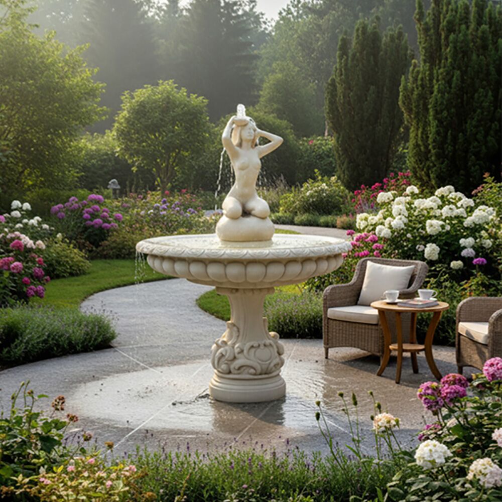  Springbrunnen Fontäne Aus Steinguss Mit Skulptur Eines Frauenaktes - Eleonor
