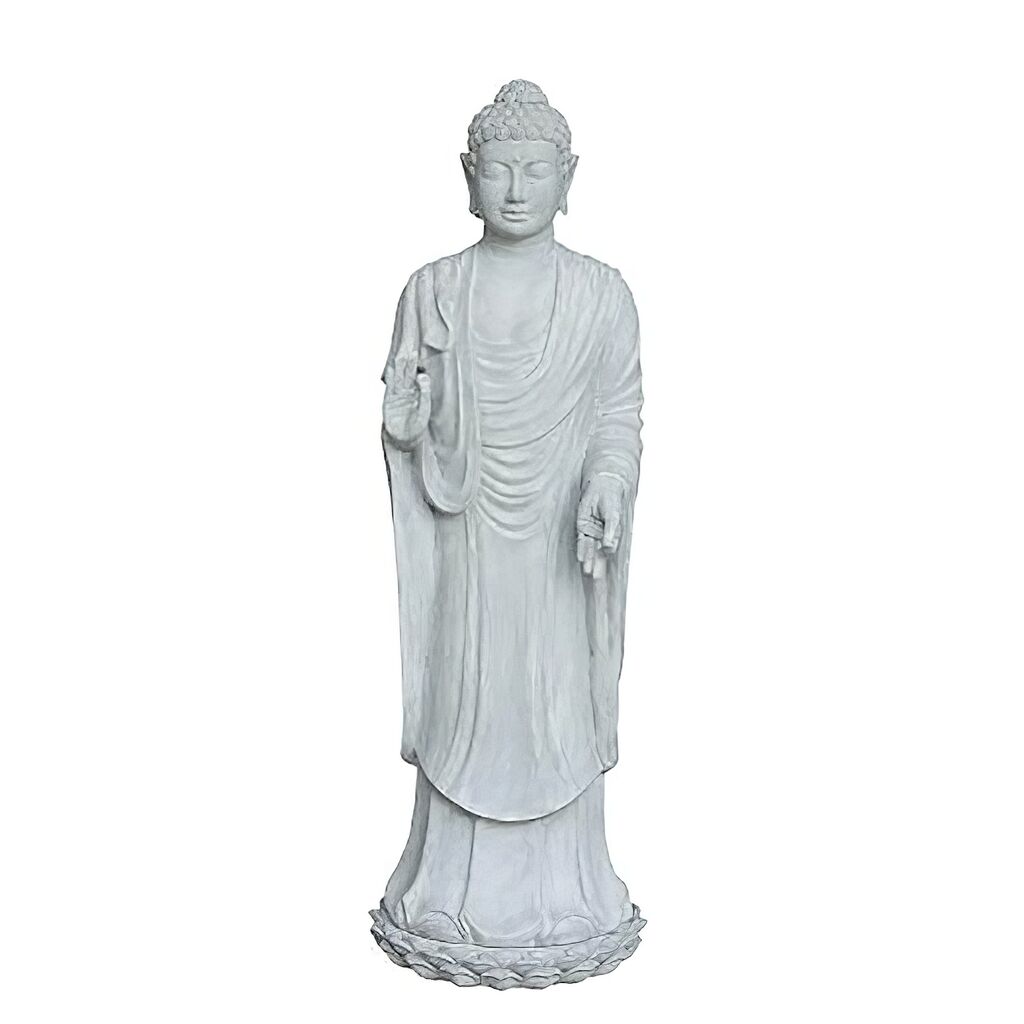  Stehende Buddha Gartenfigur Aus Polystone In Grau - Seborga