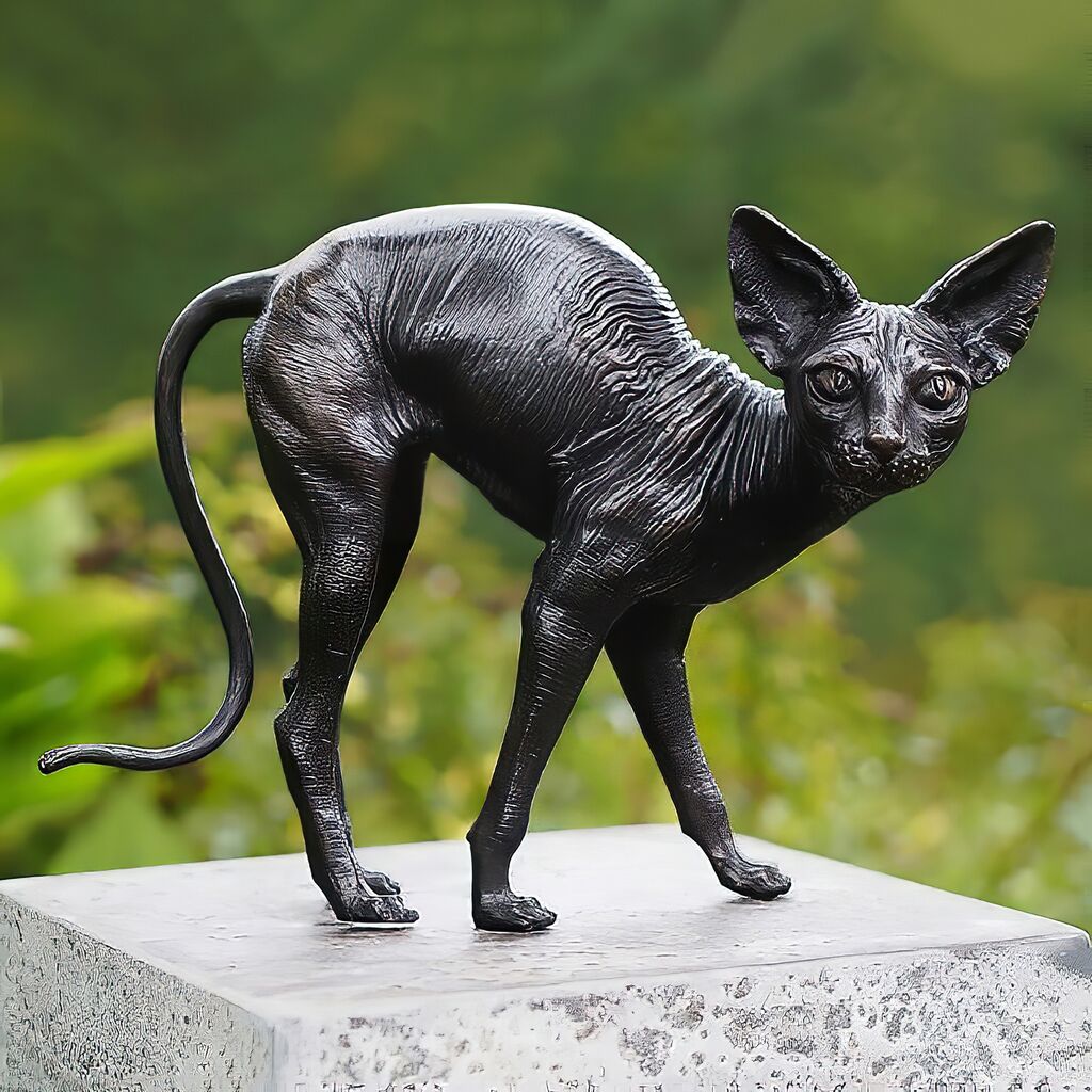  Stehende Katzenstatue Aus Bronze - Lebensgroße Nacktkatze - Sphinxkatze Minka