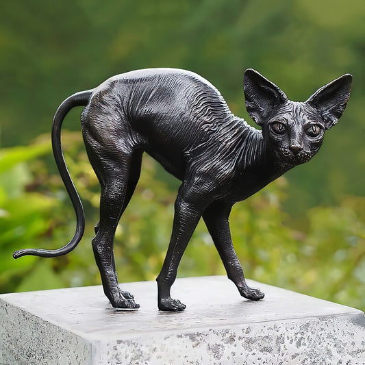  Stehende Katzenstatue Aus Bronze - Lebensgroße Nacktkatze - Sphinxkatze Minka