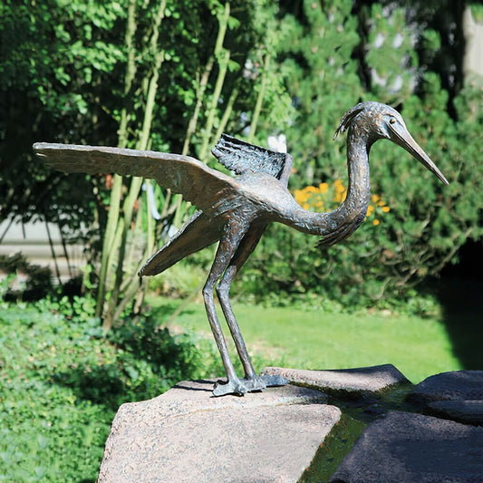  Stehende Reiher Vogelfigur - Limitierte Bronzestatue - Fischreiher