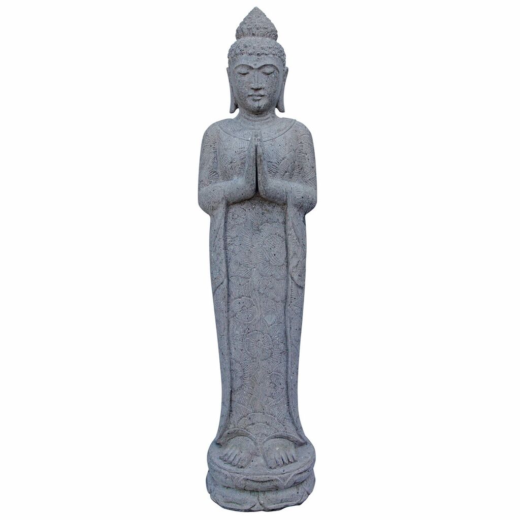  Stehender Buddha Aus Flussstein Mit Floralem Muster - Ostium