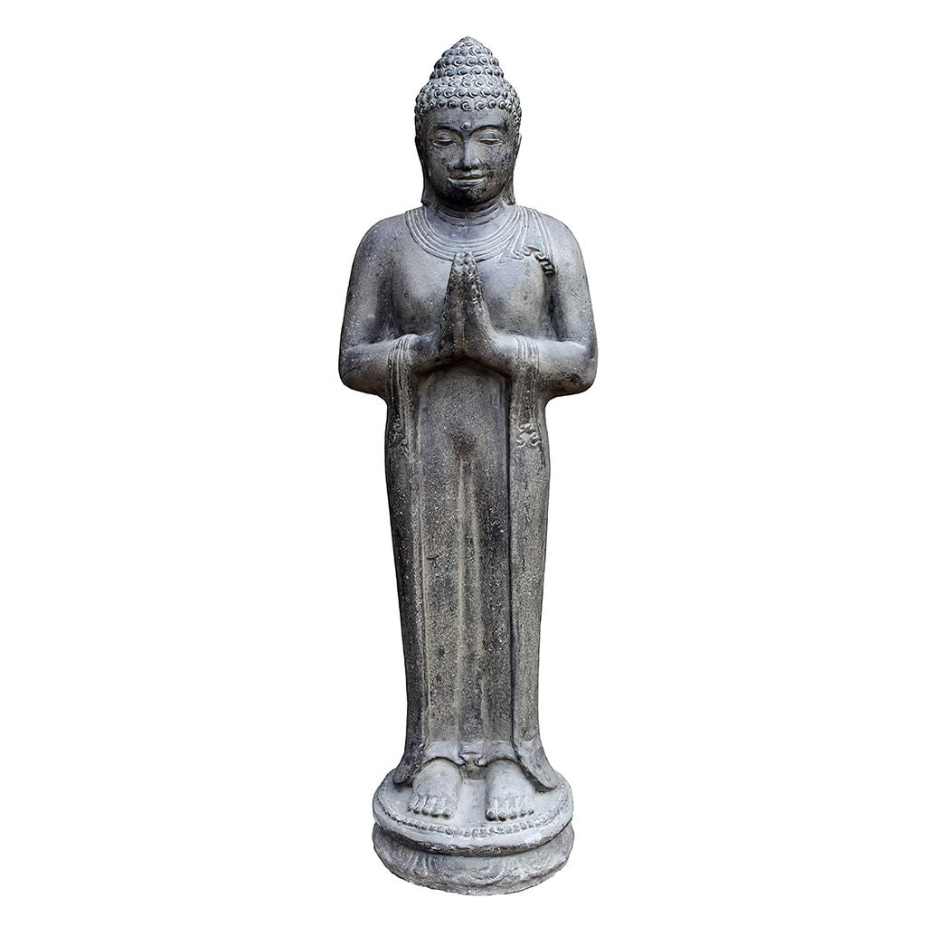  Stehender Buddha Aus Steinguss Mit Begrüßungsgeste - Initus