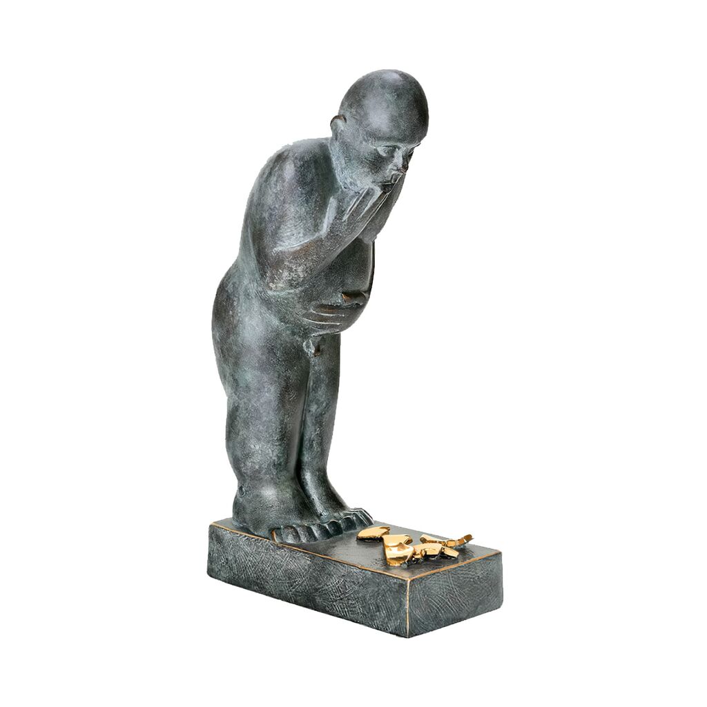  Stehender Mann Mit Goldenen Scherben - Bronzestatue - Malheur