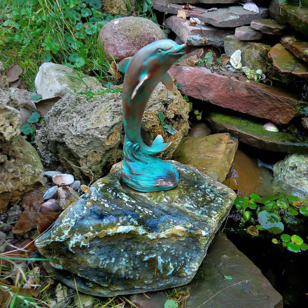  Stehender Steinguss Delfin Wasserspeier Für Den Gartenteich - Danilos