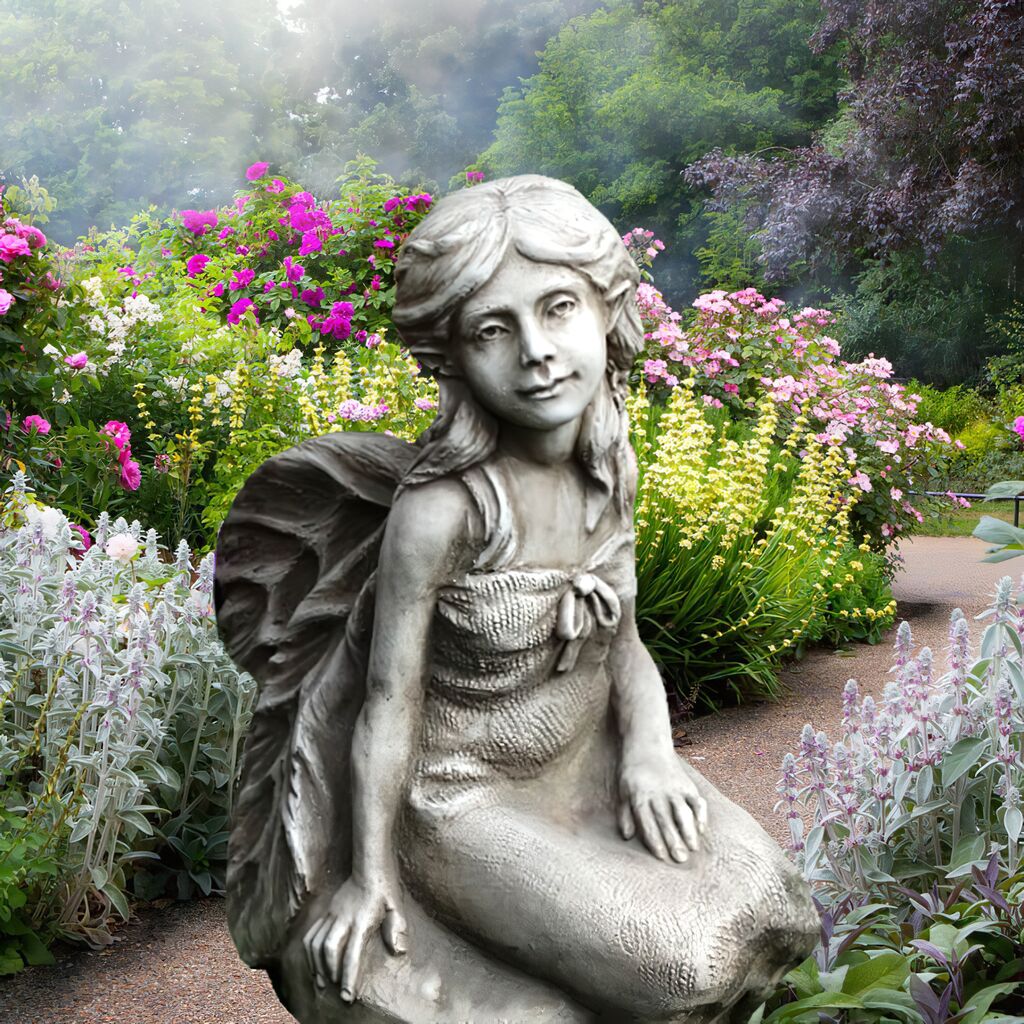  Stein Elfe - Gartenfigur In Antikgrau - Melinda