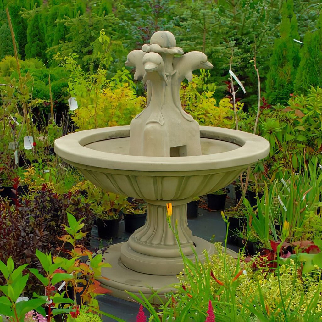  Steinguss Brunnen Für Den Garten Mit Delfinen Inklusive Pumpe - Delfina