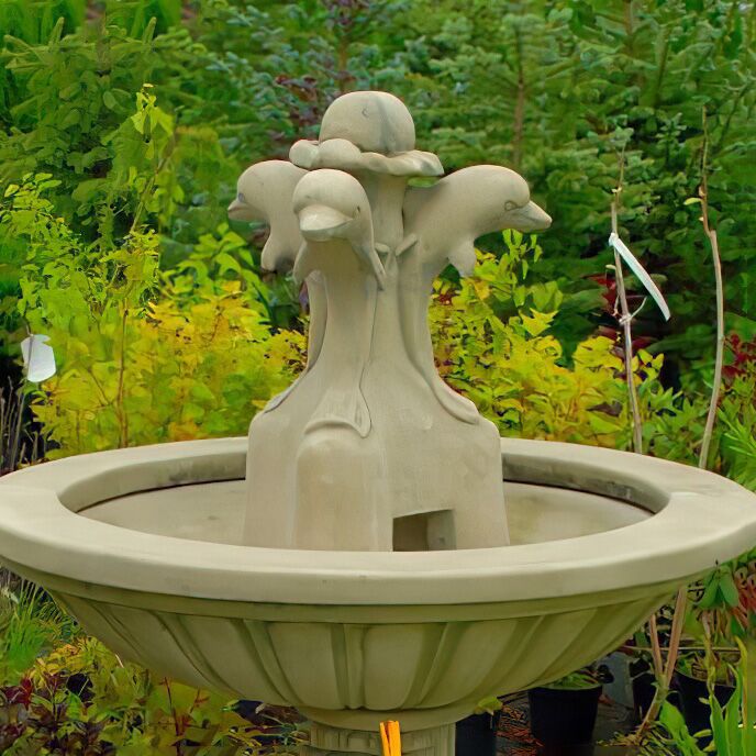  Steinguss Brunnen Für Den Garten Mit Delfinen Inklusive Pumpe - Delfina
