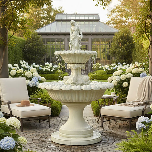  Steinguss Brunnen Für Den Garten Mit Frauenskulptur Im Griechischen Design - Marinella