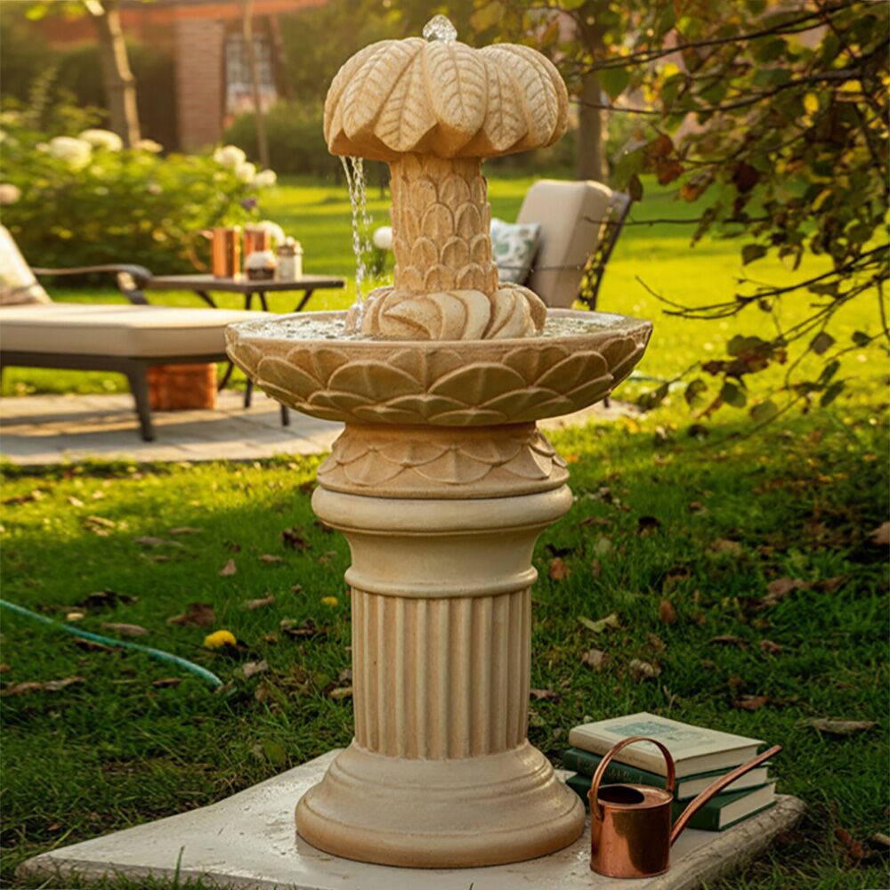  Steinguss Brunnen Inklusive Pumpe Mit Palme Auf Griechischer Säule - Ilaria