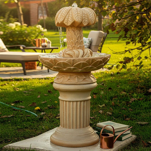  Steinguss Brunnen Inklusive Pumpe Mit Palme Auf Griechischer Säule - Ilaria