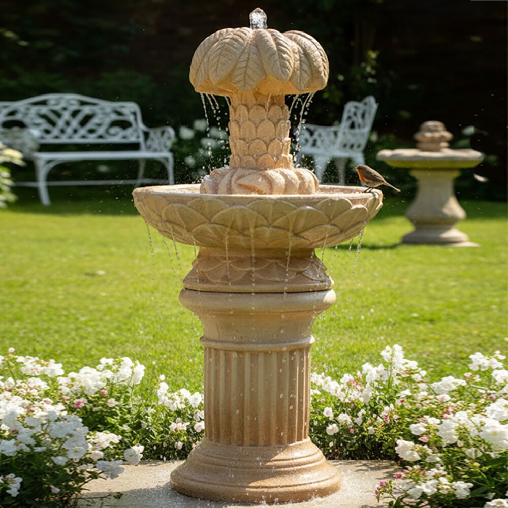  Steinguss Brunnen Inklusive Pumpe Mit Palme Auf Griechischer Säule - Ilaria