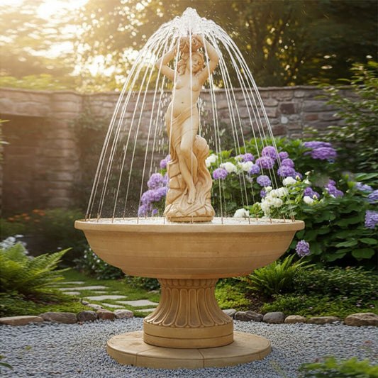  Steinguss Fontäne Für Den Garten Mit Fauenakt Sprinbrunnen Skulptur - Patrizia