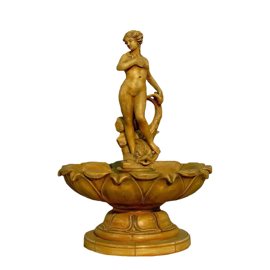  Steinguss Fontäne Für Gartenbrunnen - Frauenaktfigur Mit Fisch - Vanessa