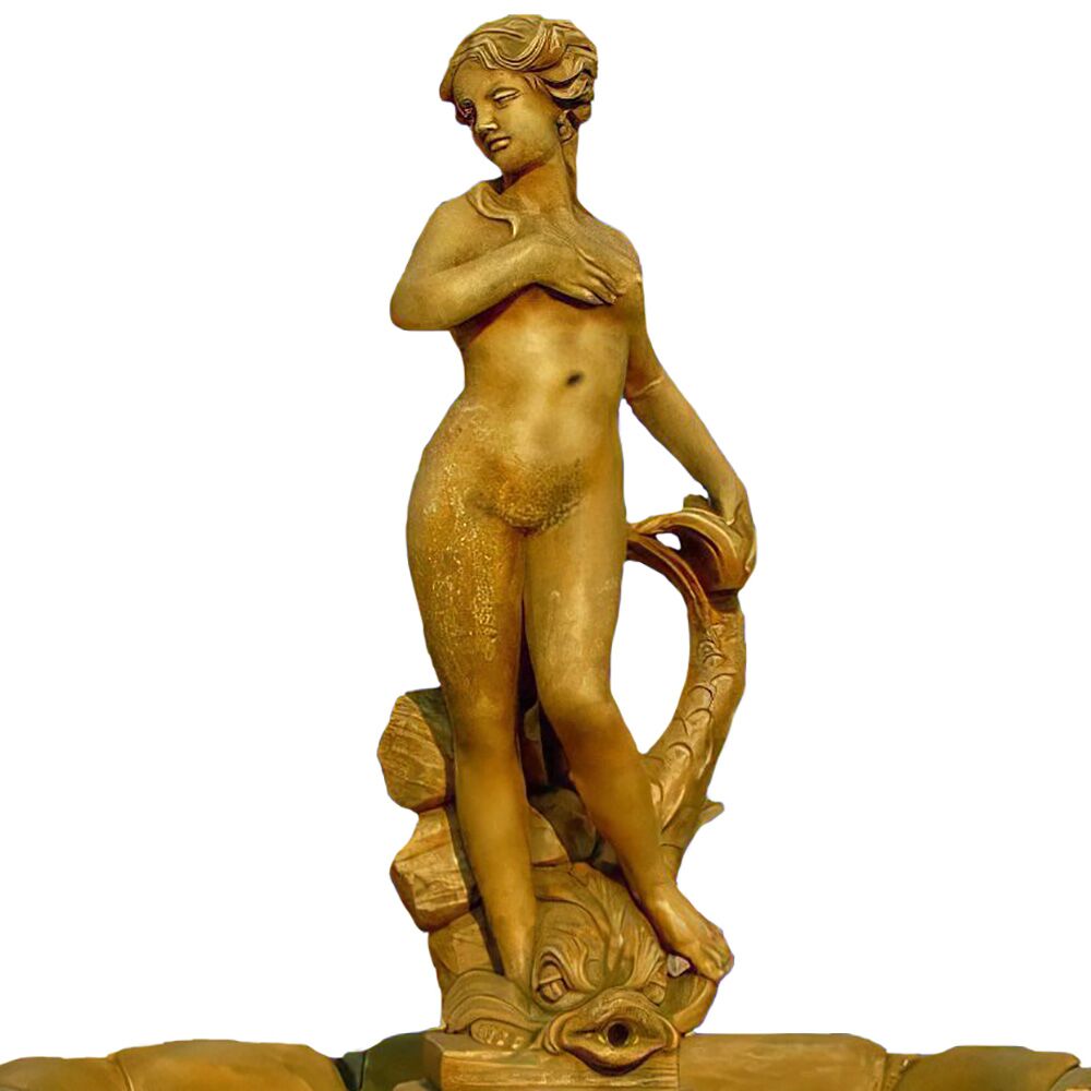  Steinguss Fontäne Für Gartenbrunnen - Frauenaktfigur Mit Fisch - Vanessa