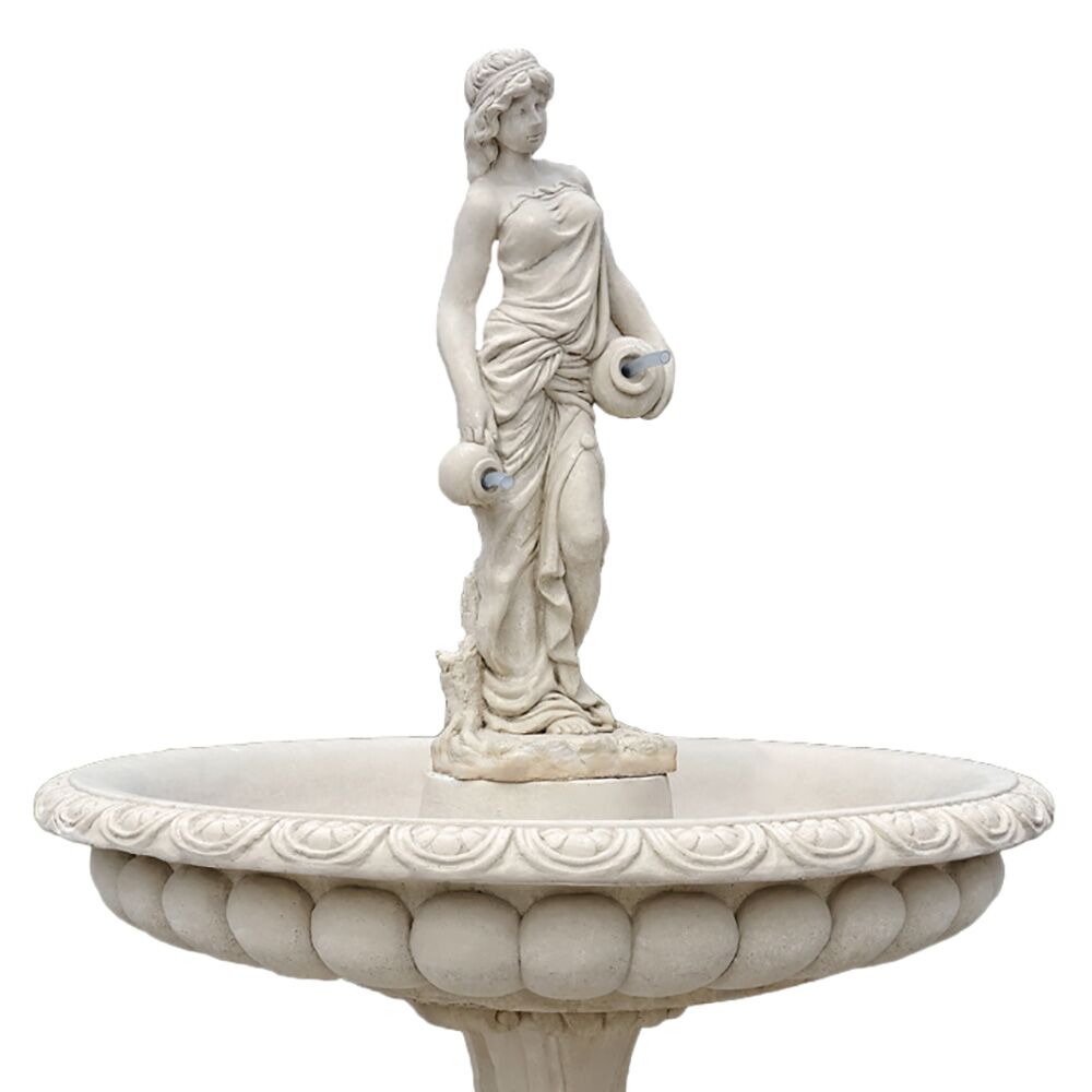  Steinguss Fontäne Mit Springbrunnen Figur - Mädchen Mit Krügen - Caterina