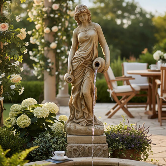  Steinguss Frauenskulptur Mit Krügen Als Brunnen Figur - Chrysotania