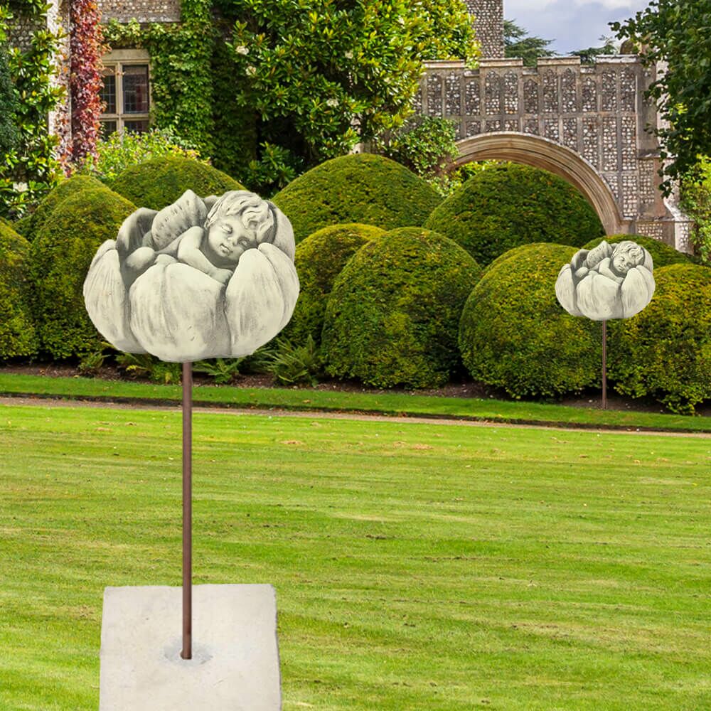  Steinguss Garten Engelfigur Mit Blüte - Lineus