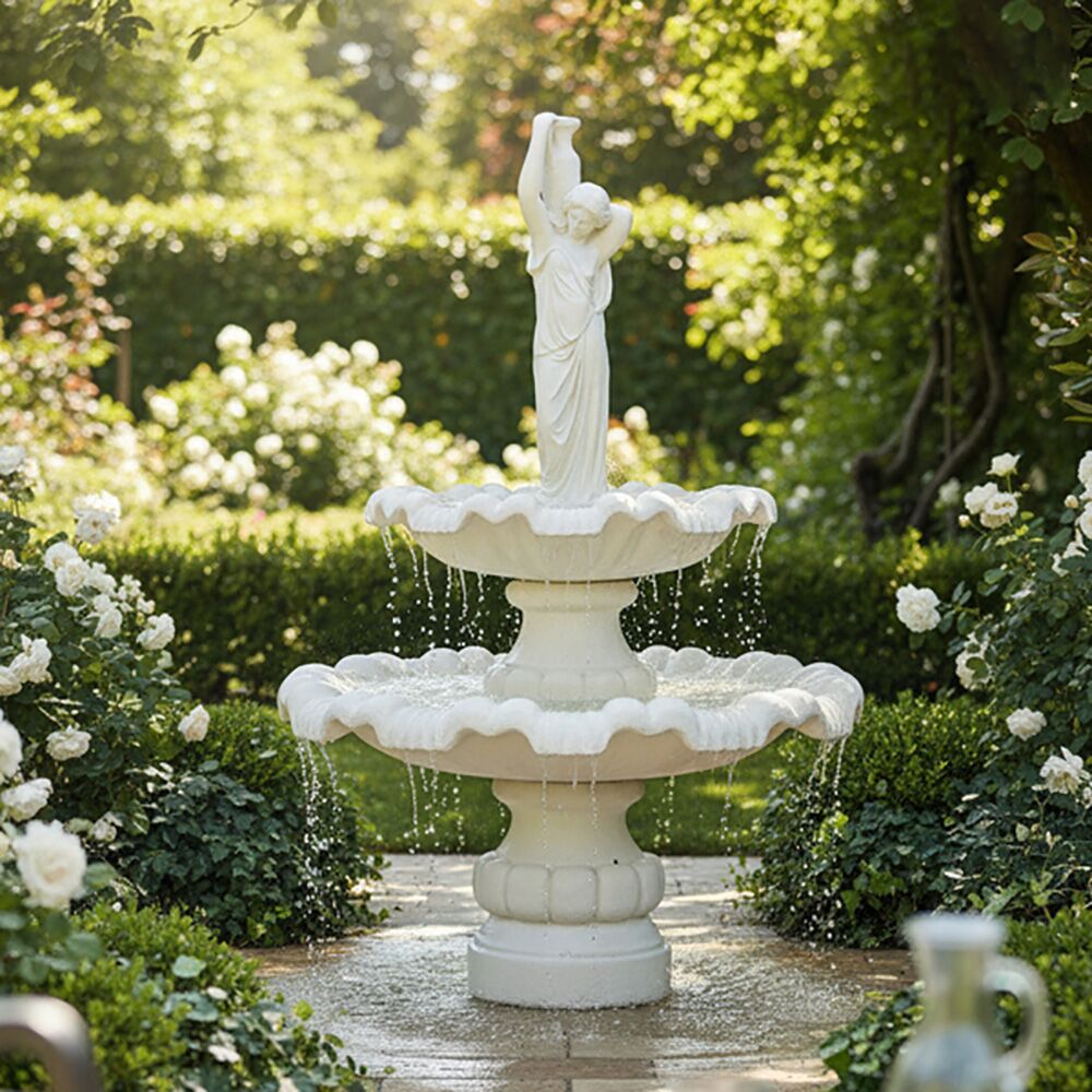  Steinguss Gartenbrunnen Mit 2 Kaskaden - Frau Mit Wasser Krug - Bettina